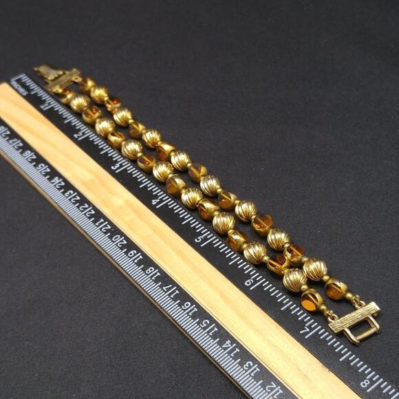 Vintage Two Strand Gold Plated Beaded Bracelet, 1960s, 7 3/8 Inches - Picture 5 of 6